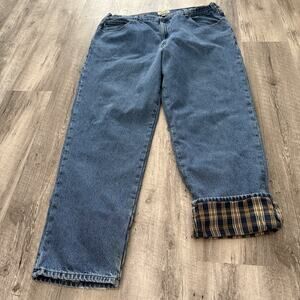 LL Bean Flannel-Lined Jeans Mens 42x34 Comfort Waist 100% Brushed Cotton Woven